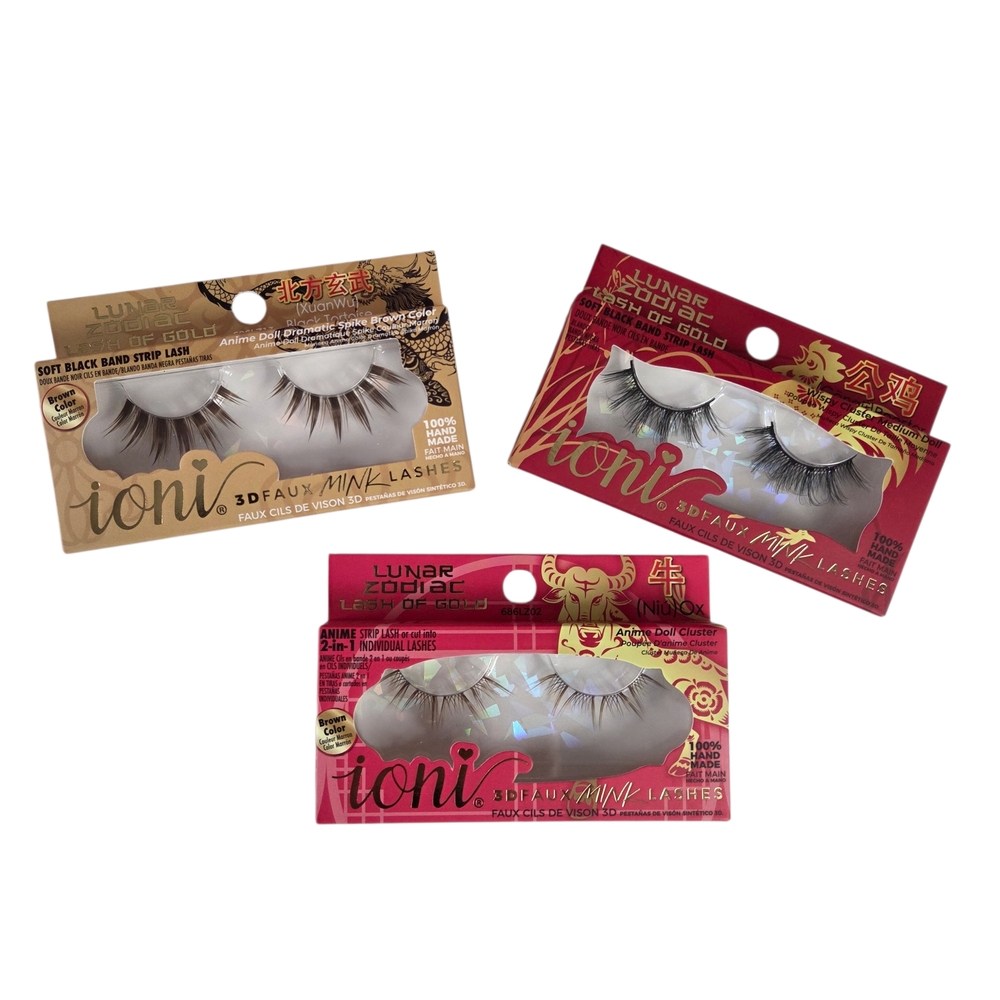 Ioni 3D Faux Mink False Eyelashes NEW Lunar NewYear Zodiac Lash of Gold -3 Pairs
